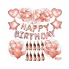 Set Decoratiuni Petrecere Aniversara, TrendiShop®, model Happy Birthday, Balonase din Latex, Baloane de Folie, Ghirlande, Banda si Accesorii, Roz Auri