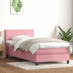 vidaXL Pat box spring cu saltea, roz, 80x220 cm, catifea 3316718