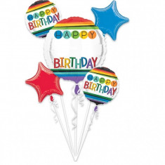 Buchet Baloane Happy Birthday Multicolor Cu Personalizare, 34428, set 5 bucati foto