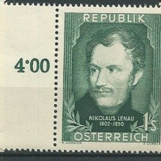 AUSTRIA 1952 - PERSONALITATI ,POET , N. LENAU TIMBRU NESTAMPILAT