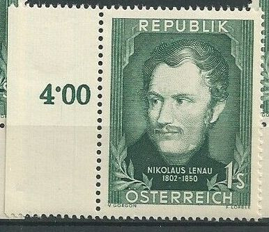 AUSTRIA 1952 - PERSONALITATI ,POET , N. LENAU TIMBRU NESTAMPILAT foto