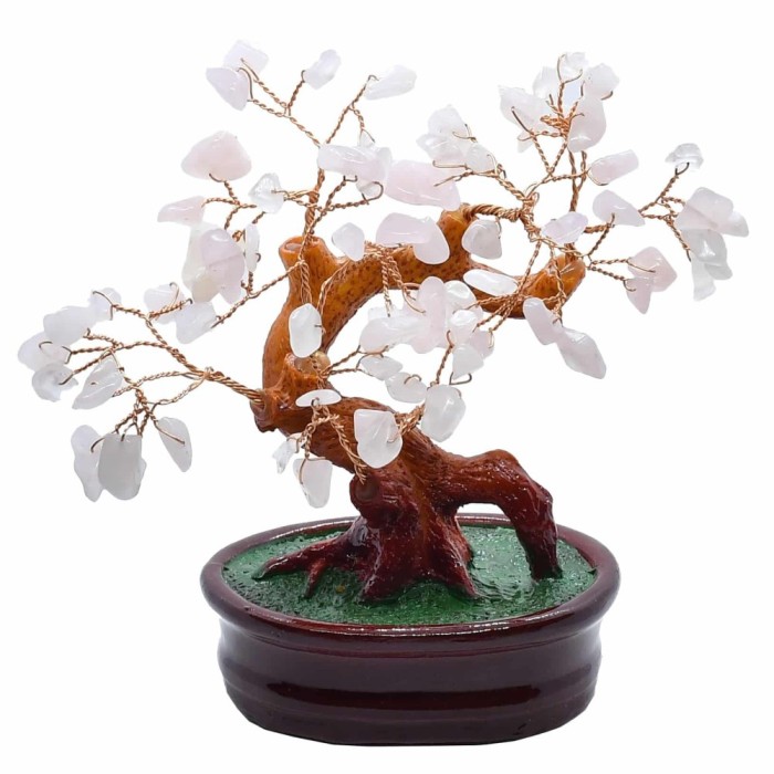 Copac cu cuart roz pe suport ceramic 17 cm inaltime