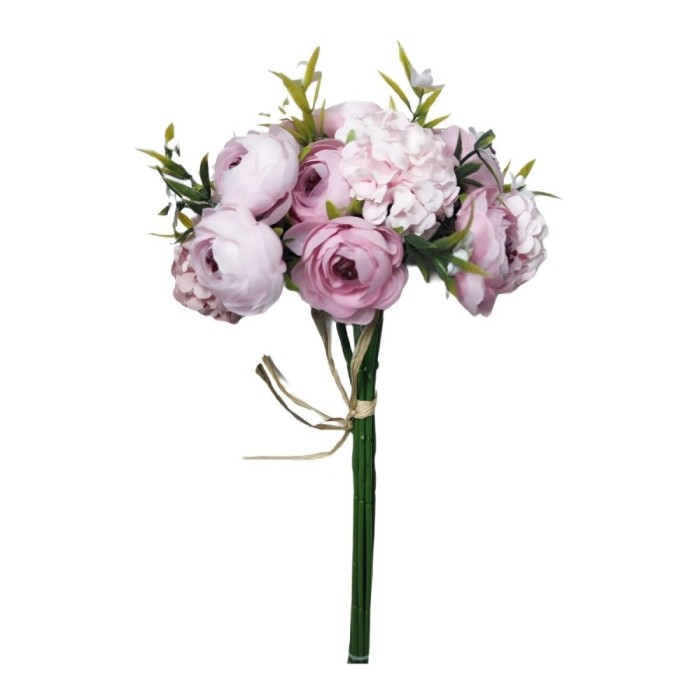 Buchet flori artificiale BH847, material textil + plastic, roz, 27 cm
