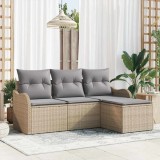 VidaXL Set de canapele pentru grădină cu pernă 4 pcs Bej Rattan poli