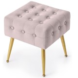 Taburet tapitat Quadra, velur, cu picioare metalice, 40x40x42 cm, roz pudra Household NewTrend