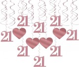 Set de decoratiuni pentru aniversare 21 de ani CHALA, PVC, rose gold, 24 piese, 70/90 cm