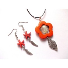 set colier si cercei cu howlite portocaliu 43589