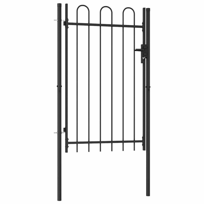 vidaXL Poartă de gard cu o ușă, v&acirc;rf arcuit, negru, 1 x 1,5 m, oțel