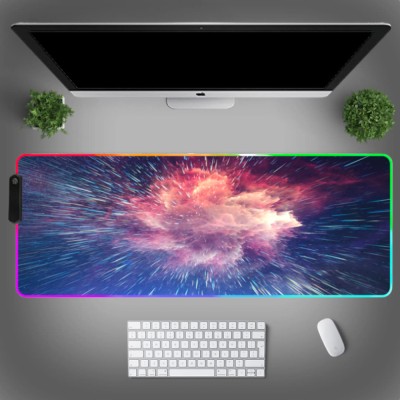 MousePad profesional Gaming RGB mare, Lumini LED, Suprafata moale, Baza Anti-Alunecare Cauciucata, Multiple moduri de iluminare, Luminozitate Ajustabi foto
