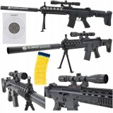 Pușcă ASG cu bile 6 mm, 200 FPS, cu arc, 800 bile incluse, laser, lunetă, amortizor, bipod