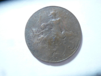 Moneda 5c Franta 1903 , bronz , cal. mediocru foto