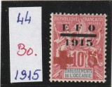 French Oceania (Oceania) 1915 - Navigatie si Comert 10c , supratipar EFO/1915 , crucea rosie 5c, dantelat, MNH, MI.44