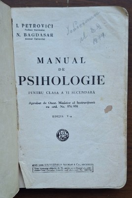 Manual de Psihologie &amp;ndash; Petrovici &amp;amp; Bagdasar &amp;ndash; ed. V, Alcalay, anii &amp;rsquo;30 foto