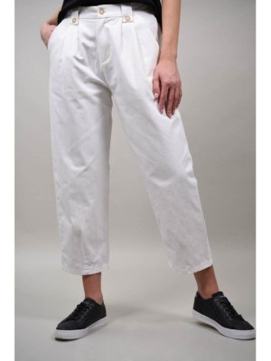 PANTALONI CARROT CU PENSE IN PARTEA DE SUS IRENE Alb S-M foto