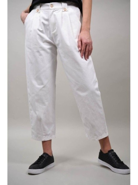 PANTALONI CARROT CU PENSE IN PARTEA DE SUS IRENE Alb S-M