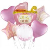 Set 6 baloane de folie carucior roz Baby girl, Oem