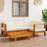 Set mobilier gradina Gossi, 5 piese, lemn masiv acacia, perne alb crem, exterior, relaxare terasa