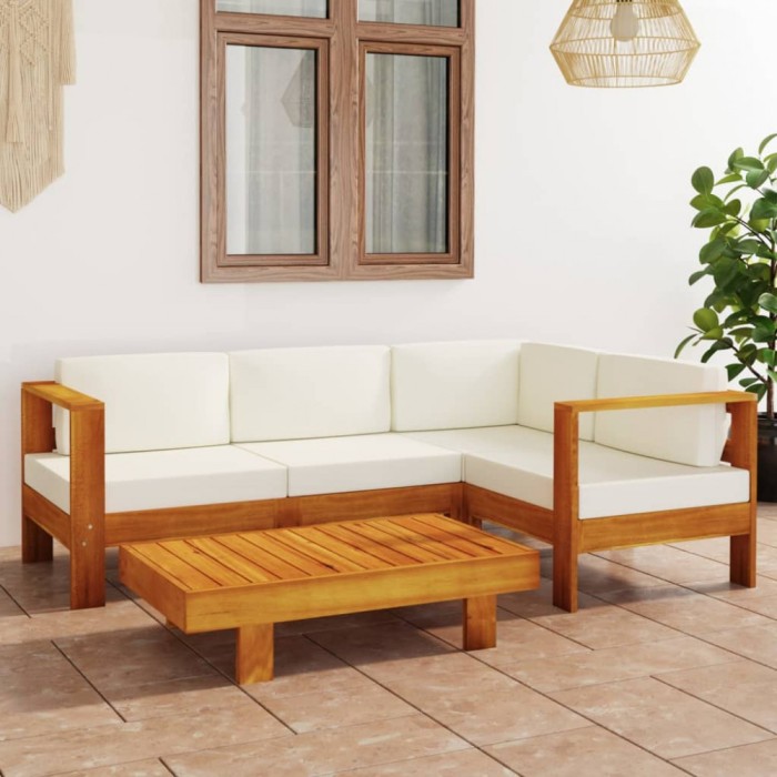 Gossi set mobilier gradina perne alb crem, 5 piese, lemn masiv acacia
