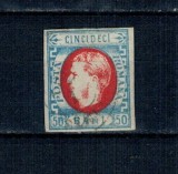 1869 - Carol I cu favoriți, 50 bani stampilat