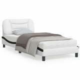 VidaXL Cadru de pat cu lumini LED alb/negru 90x200 cm piele ecologică