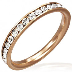 Inel din oțel de culoare aurie - zirconii transparente - Marime inel: 60