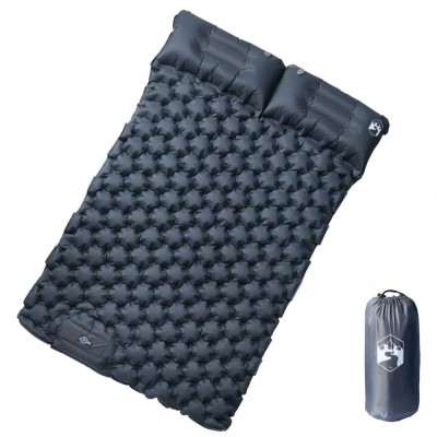 vidaXL Saltea de camping auto-gonflabilă, cu perne, 2 persoane, gri foto