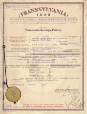 PM507N Transsylvania 1868 Allgemeine Versicherungs AG Hermannstadt, poliță de asigurare contra incendiilor, 1936, Sibiu