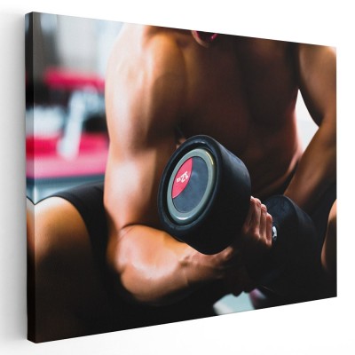 Tablou barbat facand exercitii cu gantera Tablou canvas pe panza CU RAMA 60x80 cm foto