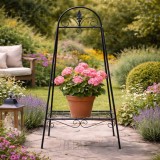 Suport flori metalic pentru ghivece, negru, 49x40x99 cm, decorativ