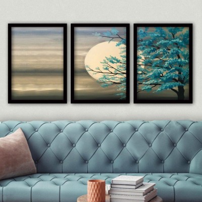 Tablou Canvas &amp;icirc;ncadrată Luna, Alb - Albastru, 45x35 cm, 3 bucati foto