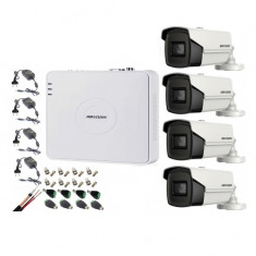 Kit profesional 4 camere supraveghere 8MP 4K, IR 80m HikVision + DVR 4 canale Turbo HD HikVision + Surse + Cablu + Mufe foto