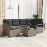 Set de canapea de gradină vidaXL cu perne Gri Ratan Poliester, Canapea de gradină vidaXL pentru 2 persoane cu perne Gri Ratan Poliester