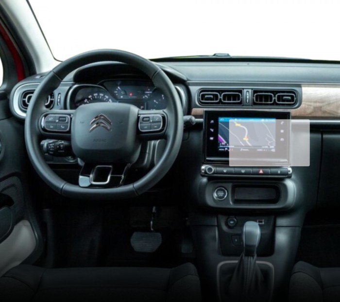 Folie Protectie Navigatie Citroen C3 2019+, Duragon, protectie Display Navigatie, silicon Transparent, Anti-zgarieturi, kit instalare