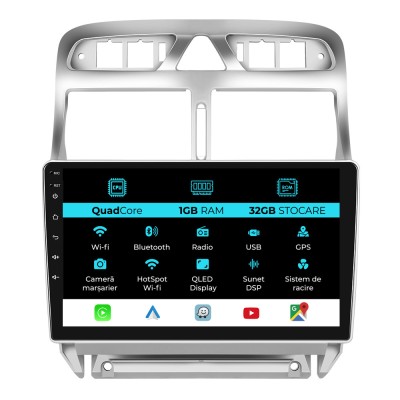Navigatie Dedicata Peugeot 307 (2000-2013), 9Inch, 1Gb Ram, 32Gb Stocare, Carplay foto