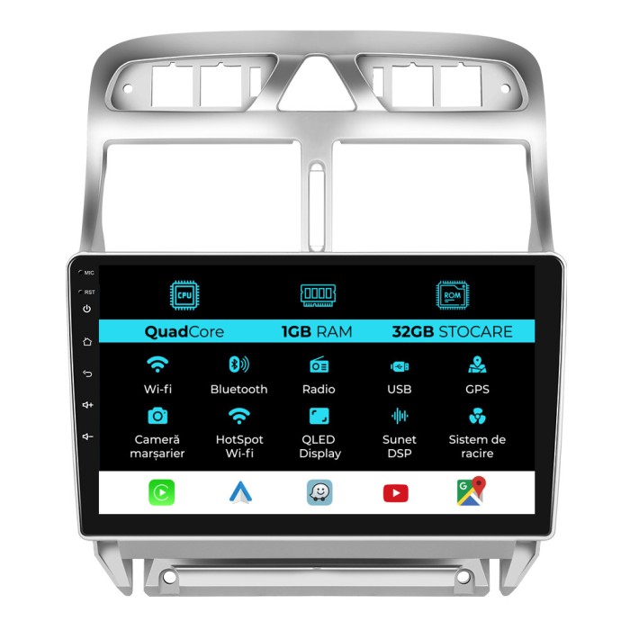 Navigatie Dedicata Peugeot 307 (2000-2013), 9Inch, 1Gb Ram, 32Gb Stocare, Carplay