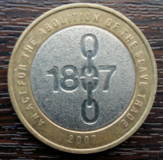 (M24) MONEDA ANGLIA - 2 POUNDS 2007, BIMETALICA, 200 ANI DE LA ABOLIREA SCLAVIEI foto