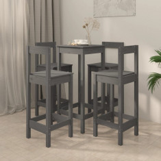 vidaXL Set mobilier de bar, 5 piese, gri, lemn masiv de pin foto