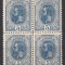 ROMANIA 1898 LP 51d REGELE CAROL I SPIC DE GRAU FILIGRAN PR VALOAREA 5 BANI ALBASTRU FILIGRAN PR BLOC DE 4 TIMBRE GUMA ORIGINALA STARE MNH/SARNIERA