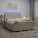 Cumpara ieftin Pat boxspring cu saltea cu benzi LED Crem 160 x 200 cm Tesatura