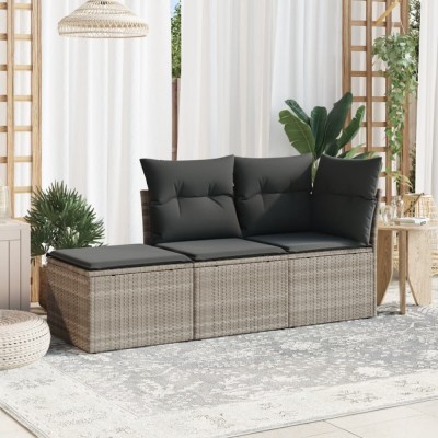 vidaXL Set canapele de grădină cu perne, 3 piese gri deschis poliratan 3249311 foto