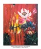 Tablou pictat manual, Floare de lotus, 60x50cm ulei pe panza in cutit efect 3D, gata de agatat pe perete