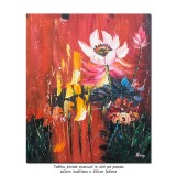 Tablou pictat manual, Floare de lotus, 60x50cm ulei pe panza in cutit efect 3D, gata de agatat pe perete