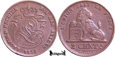 1858, 2 Centimes - Leopold I - Regatul Belgiei foto