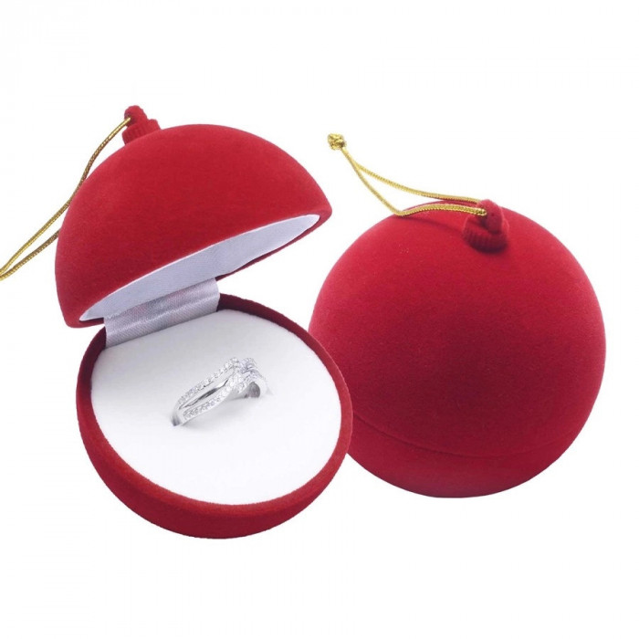 Cutie cadou pentru cercei si inel - glob de Crăciun roșu, at&acirc;rnat