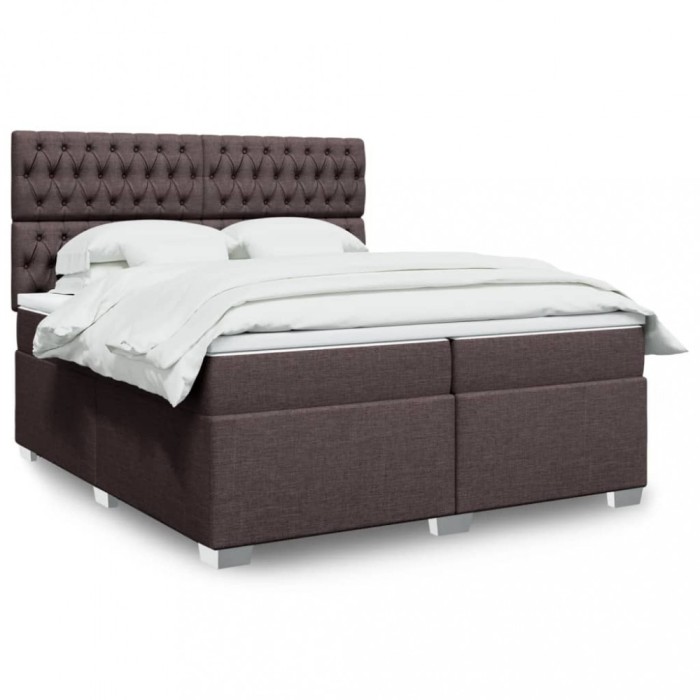 vidaXL Pat box spring cu saltea, maro &icirc;nchis, 200x200 cm, textil