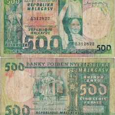 1974 , 500 francs | 100 ariary ( P-64a ) - Madagascar