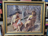 Tablou Ulei pe Carton, IN GRADINA, 34x24cm, Pictor Roman NESEMNAT, Rama Noua