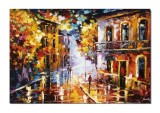 Cumpara ieftin Tablou gigant peisaj citadin pictat manual, O seara relaxanta, stilizat, 150x100cm ulei pe panza in cutit efect 3D, gata de agatat pe perete