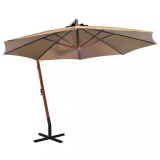 VidaXL Umbrelă suspendată cu st&acirc;lp, gri taupe, 3,5x2,9 m, lemn brad