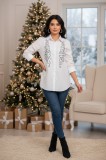 Camasa dama alba din bumbac cu imprimeu craciunistic